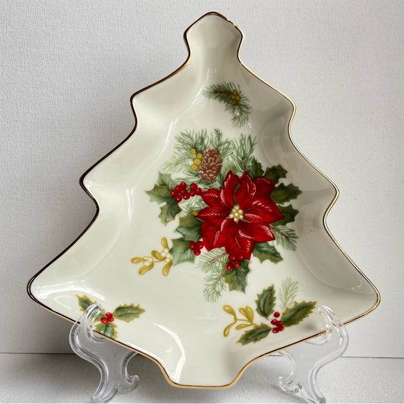 Mikasa Holiday Bloom porcelain Christmas Tree candy dish poinsettia holly pine - Picture 9 of 9